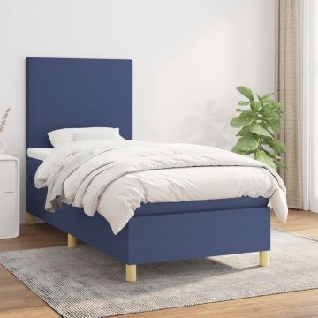 vidaXL Boxspring met matras stof blauw 90x190 cm