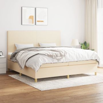 vidaXL Boxspring met matras stof crèmekleurig 200x200 cm