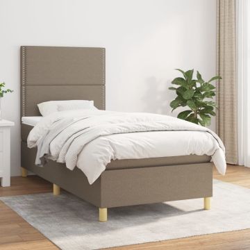 vidaXL Boxspring met matras stof taupe 90x200 cm