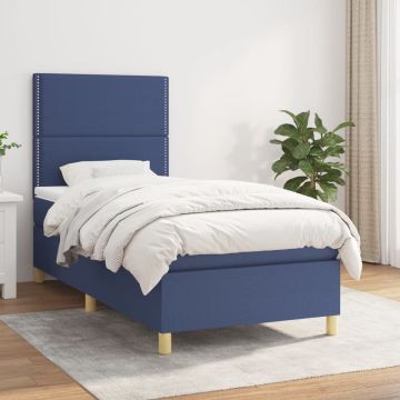 vidaXL Boxspring met matras stof blauw 100x200 cm