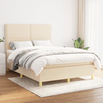 vidaXL Boxspring met matras stof crèmekleurig 140x190 cm