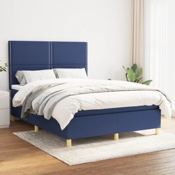 vidaXL Boxspring met matras stof blauw 140x190 cm