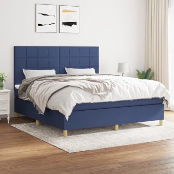 vidaXL Boxspring met matras stof blauw 160x200 cm