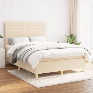 vidaXL Boxspring met matras stof crèmekleurig 140x190 cm