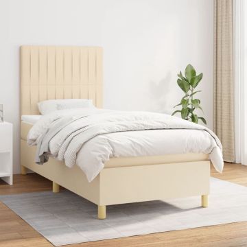 vidaXL Boxspring met matras stof crèmekleurig 80x200 cm