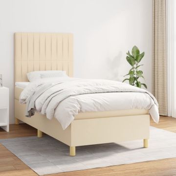 vidaXL Boxspring met matras stof crèmekleurig 90x190 cm