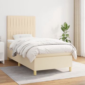 vidaXL Boxspring met matras stof crèmekleurig 100x200 cm