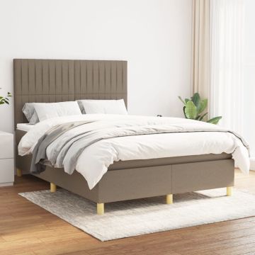 vidaXL Boxspring met matras stof taupe 140x200 cm