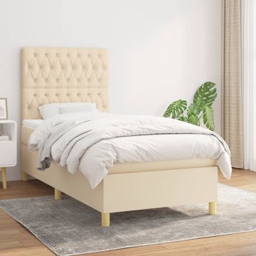 vidaXL Boxspring met matras stof crèmekleurig 100x200 cm