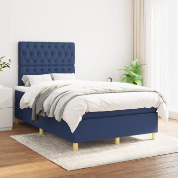 vidaXL Boxspring met matras stof blauw 120x200 cm