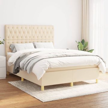 vidaXL Boxspring met matras stof crèmekleurig 140x190 cm