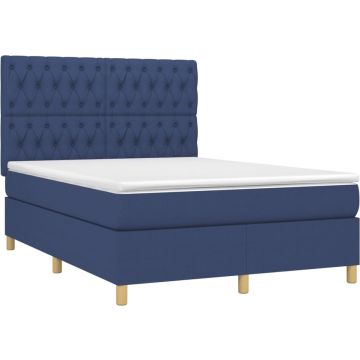 vidaXL Boxspring met matras stof blauw 140x190 cm