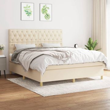 vidaXL Boxspring met matras stof crèmekleurig 160x200 cm