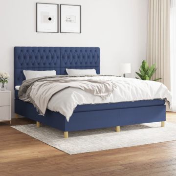 vidaXL Boxspring met matras stof blauw 180x200 cm