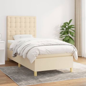 vidaXL Boxspring met matras stof crèmekleurig 90x190 cm