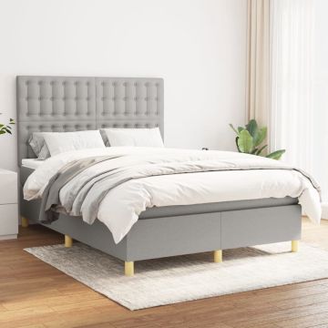 vidaXL Boxspring met matras stof lichtgrijs 140x190 cm