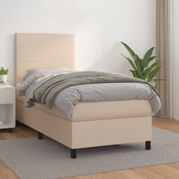 vidaXL Boxspring met matras kunstleer cappuccinokleurig 80x200 cm