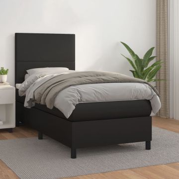 vidaXL Boxspring met matras kunstleer zwart 90x190 cm