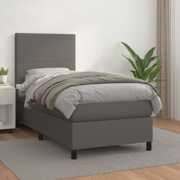 vidaXL Boxspring met matras kunstleer grijs 90x190 cm