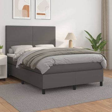 vidaXL Boxspring met matras kunstleer grijs 140x200 cm