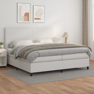 vidaXL Boxspring met matras kunstleer wit 200x200 cm