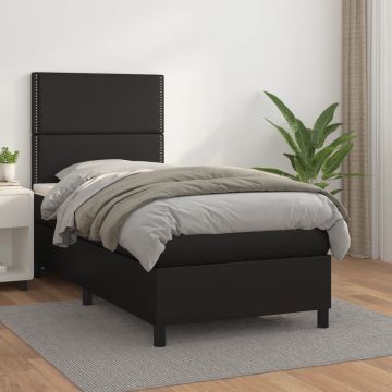 vidaXL Boxspring met matras kunstleer zwart 90x190 cm