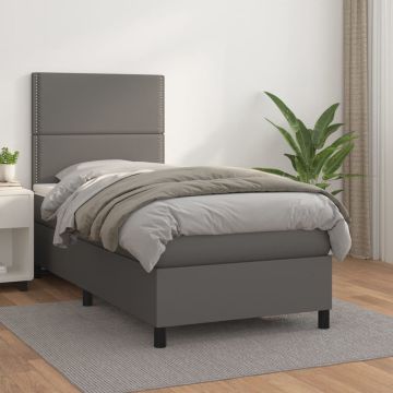 vidaXL Boxspring met matras kunstleer grijs 90x190 cm