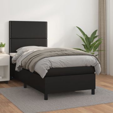 vidaXL Boxspring met matras kunstleer zwart 100x200 cm