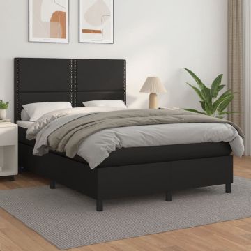 vidaXL Boxspring met matras kunstleer zwart 140x190 cm