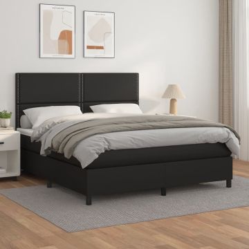 vidaXL Boxspring met matras kunstleer zwart 160x200 cm