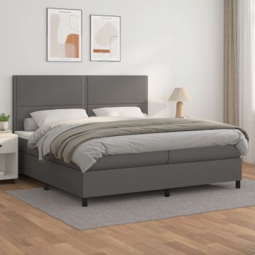 vidaXL Boxspring met matras kunstleer grijs 200x200 cm