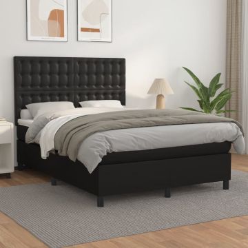 vidaXL Boxspring met matras kunstleer zwart 140x190 cm