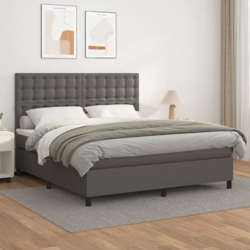 vidaXL Boxspring met matras kunstleer grijs 180x200 cm