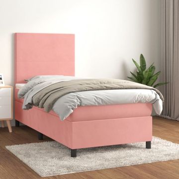 vidaXL Boxspring met matras fluweel roze 80x200 cm