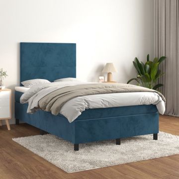 vidaXL Boxspring met matras fluweel donkerblauw 120x200 cm