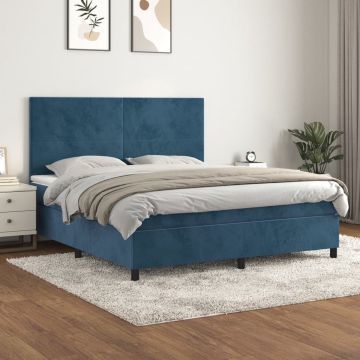 vidaXL Boxspring met matras fluweel donkerblauw 180x200 cm