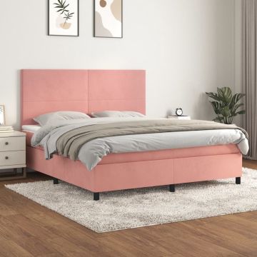 vidaXL Boxspring met matras fluweel roze 180x200 cm