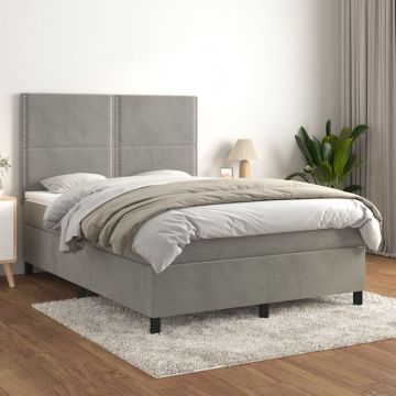 vidaXL Boxspring met matras fluweel lichtgrijs 140x190 cm