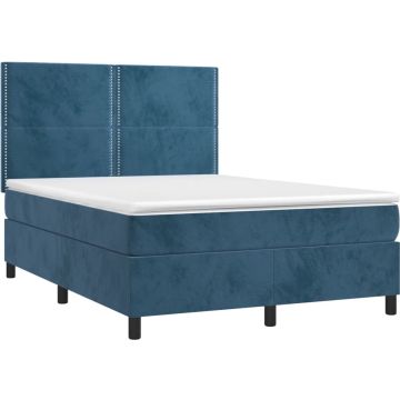 vidaXL Boxspring met matras fluweel donkerblauw 140x190 cm