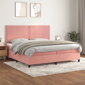 vidaXL Boxspring met matras fluweel roze 200x200 cm