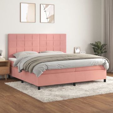 vidaXL Boxspring met matras fluweel roze 200x200 cm