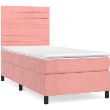 vidaXL Boxspring met matras fluweel roze 90x190 cm