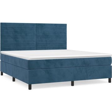 vidaXL Boxspring met matras fluweel donkerblauw 160x200 cm