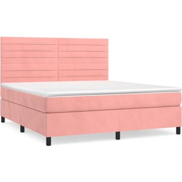 vidaXL-Boxspring-met-matras-fluweel-roze-180x200-cm