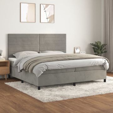 vidaXL Boxspring met matras fluweel lichtgrijs 200x200 cm