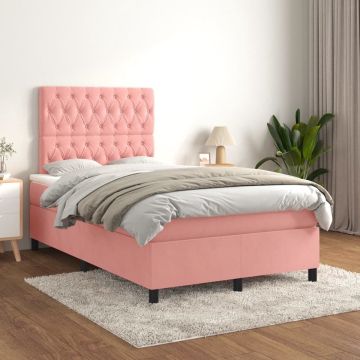 vidaXL Boxspring met matras fluweel roze 120x200 cm