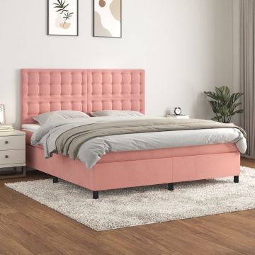 vidaXL Boxspring met matras fluweel roze 180x200 cm