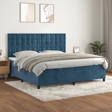 vidaXL Boxspring met matras fluweel donkerblauw 200x200 cm