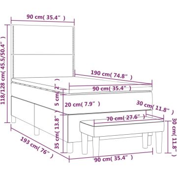 vidaXL Boxspring met matras stof zwart 90x190 cm