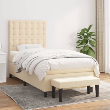 vidaXL Boxspring met matras stof crèmekleurig 90x190 cm